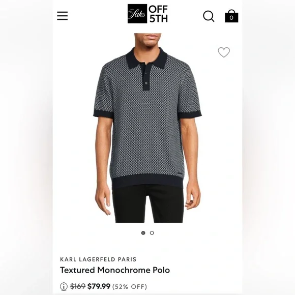 KARL LAGERFELD PARIS - Men’s M Jacquard Knit Sweater Polo w/Contrast Placket - Picture 7 of 7